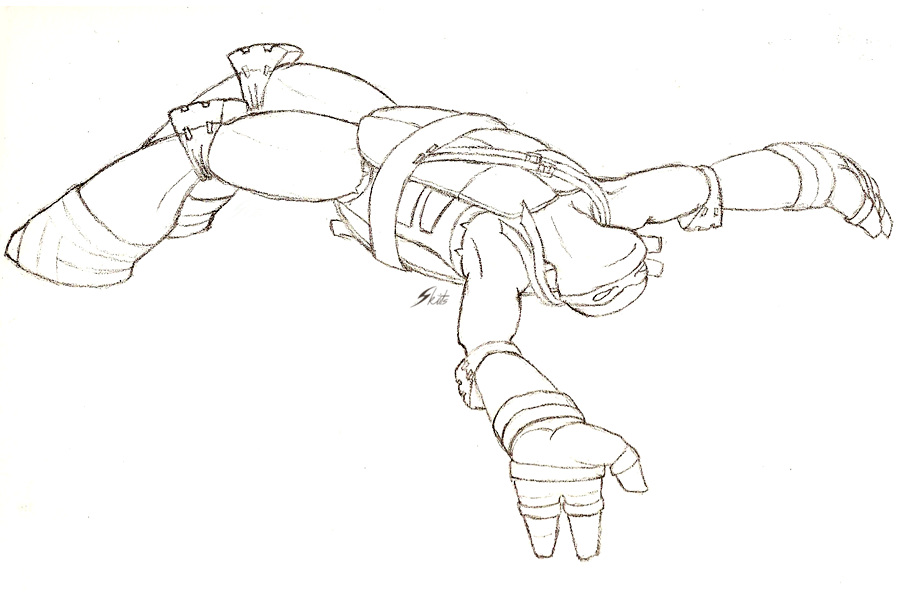 Pencil Sketch of Leonardo doing a backflip, TMNT 2012
