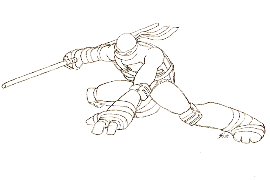 Pencil Sketch of Donatello in a combat pose, TMNT 2012