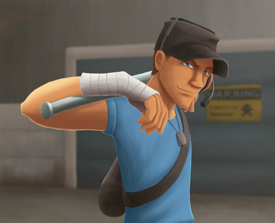 Digital Painting of BLU Scout, Team Fortress 2