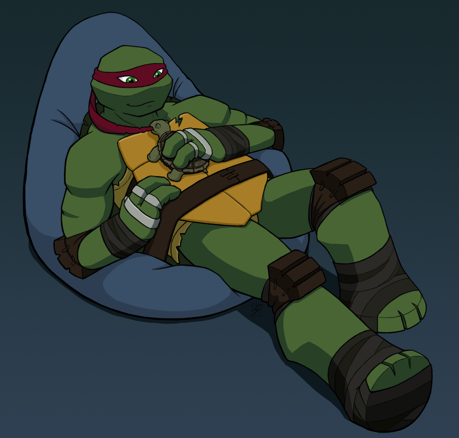 Digital Art of Raphael in a beanbag with Spike, TMNT 2012