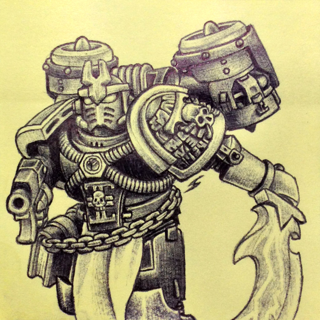 Ballpoint Pen Drawing of a Deathwatch Assault Marine, Warhammer 40,000