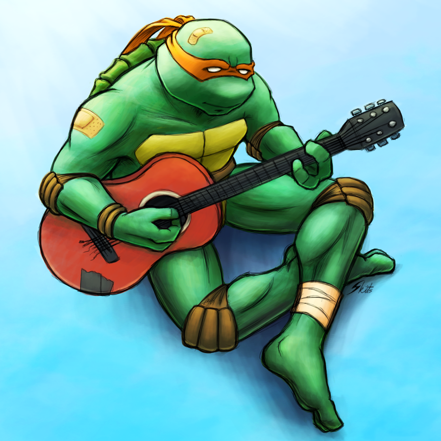Digital Art of Michelangelo playing a guitar, TMNT 2003