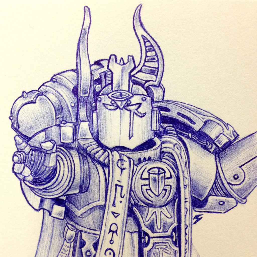 Ballpoint Pen Drawing of Ahriman, Warhammer 40,000