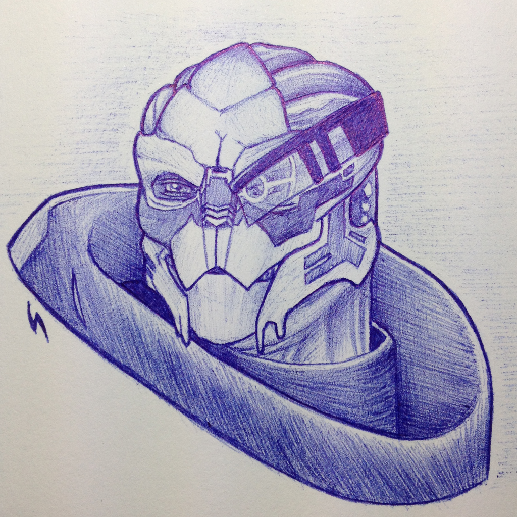 Ballpoint Pen Drawing of Garrus, Mass Effect