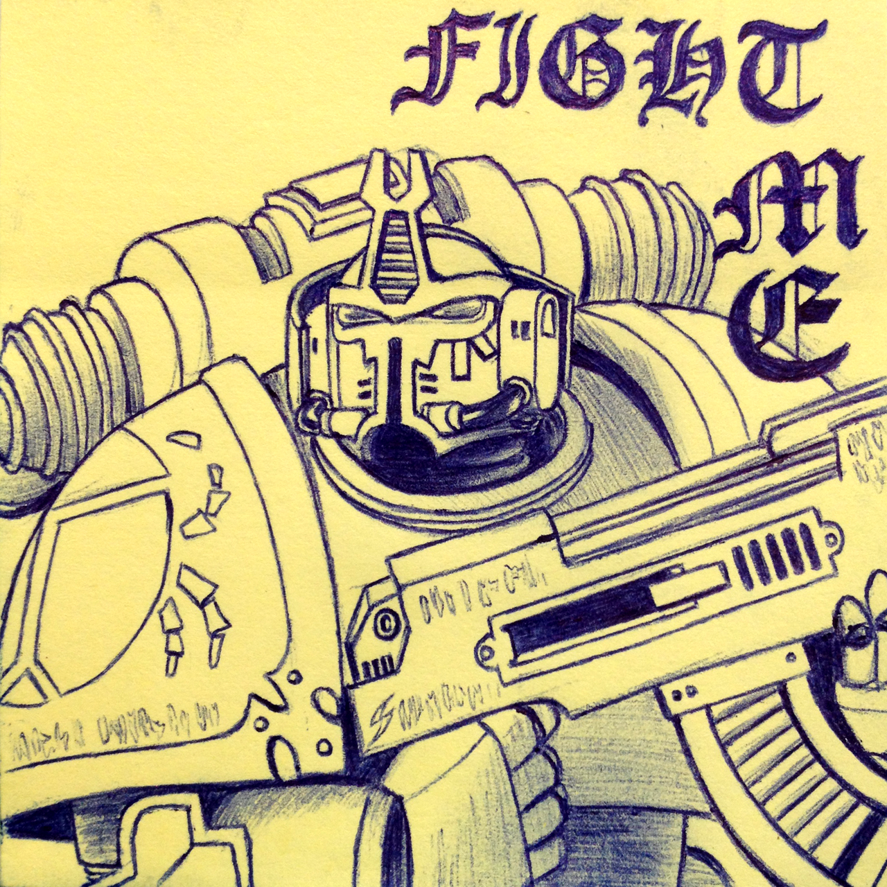 Ballpoint Pen Drawing of a Pre-Heresy Thousand Son Astartes, Warhammer 40,000