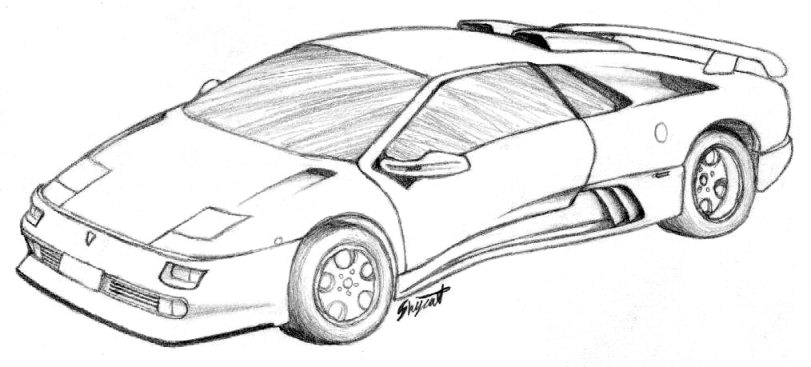 Pencil Sketch of a Lamborghini Diablo