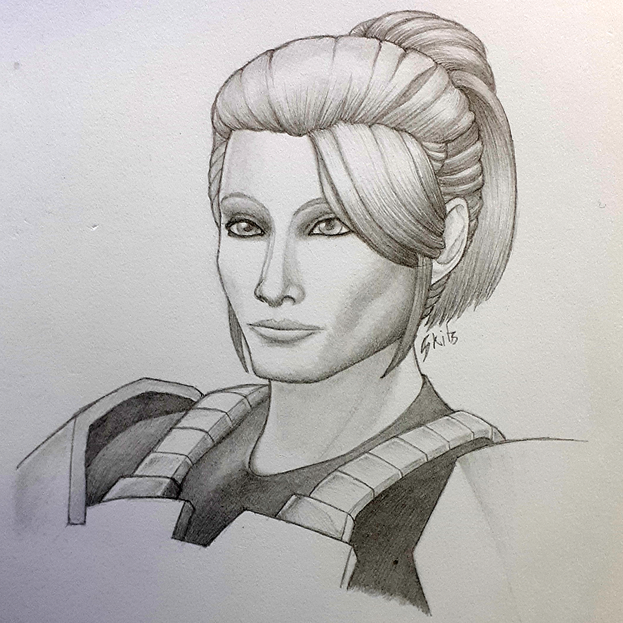 Pencil Sketch of Silla, a Human Trooper, Star Wars