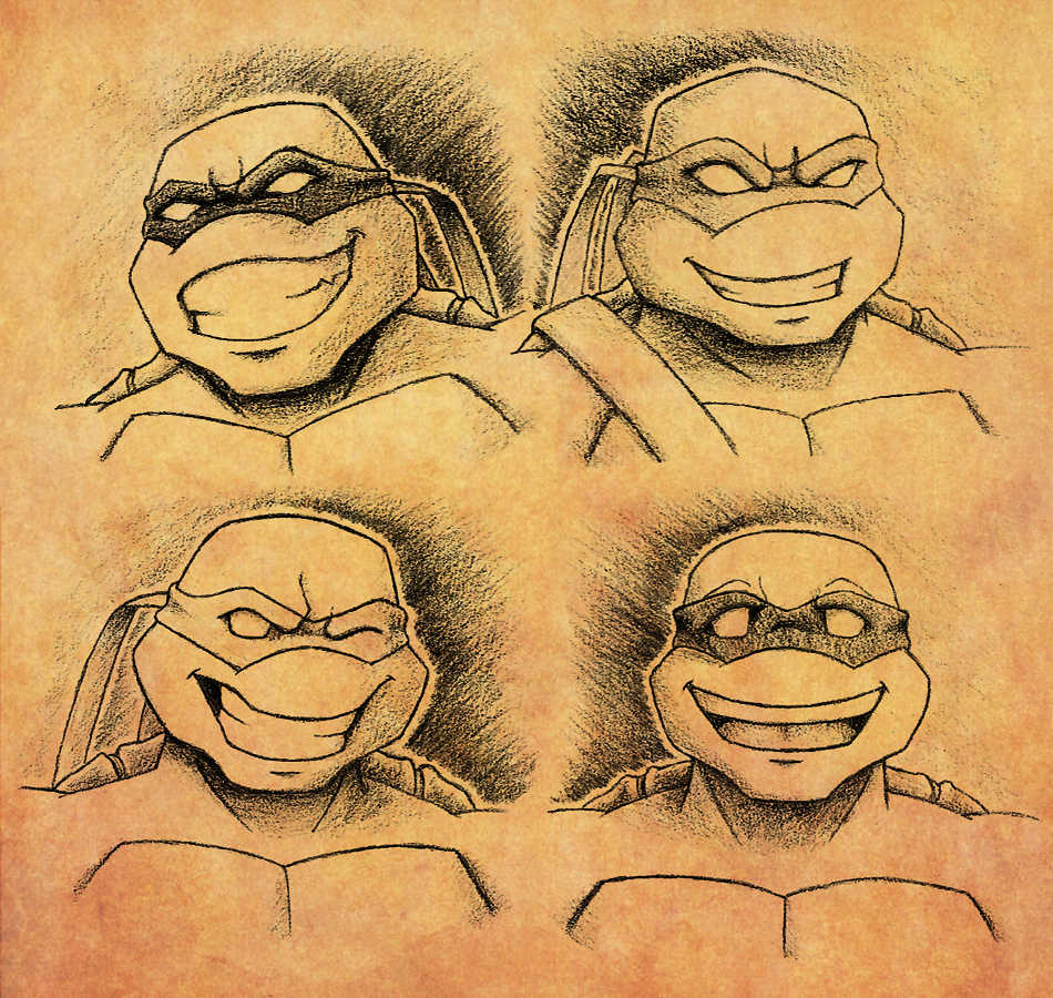 Pencil Sketch of headshots of the Turtles, TMNT 2003