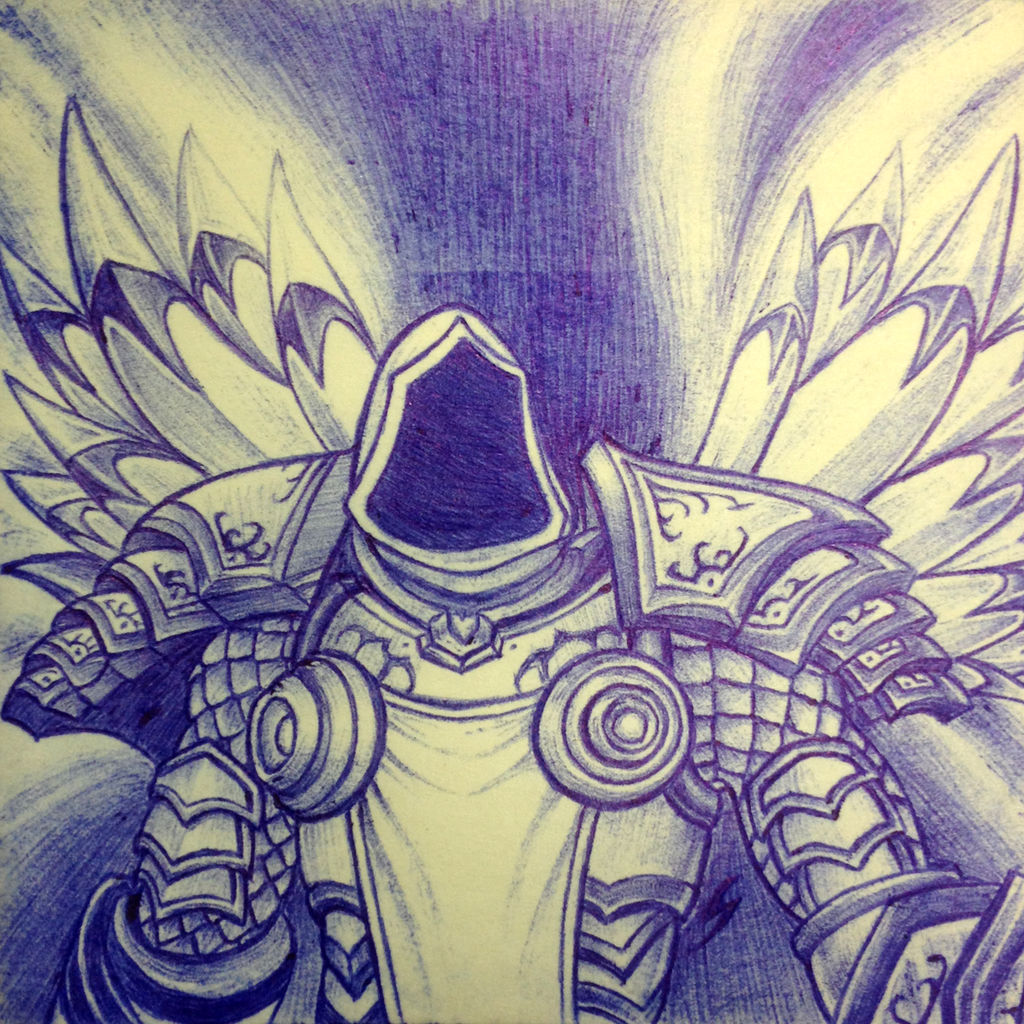 Ballpoint Pen Drawing of the angel Tyrael, Diablo 3
