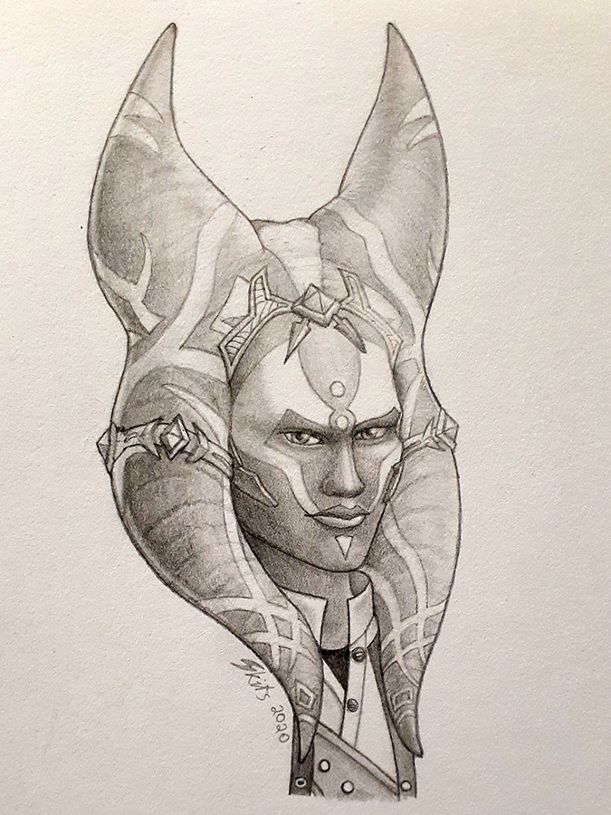 Pencil Sketch of Xiyvan, a Togruta Smuggler, Star Wars