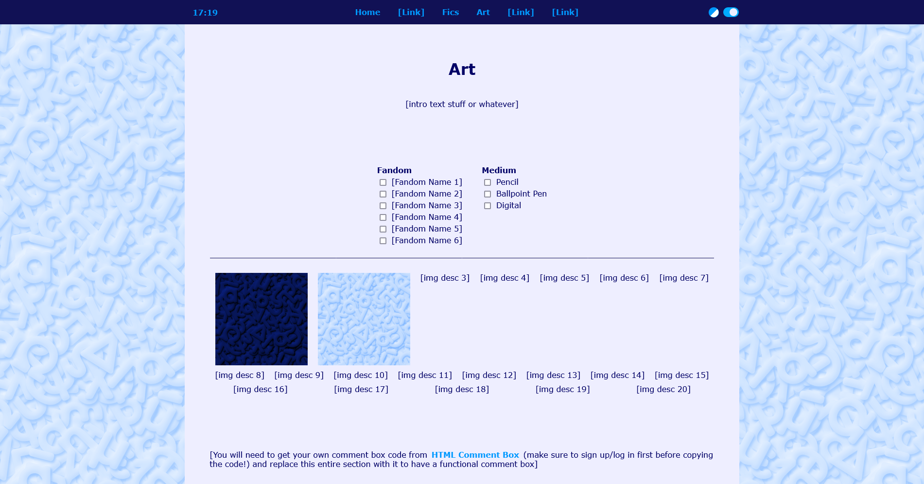 Example of the art page template in light mode