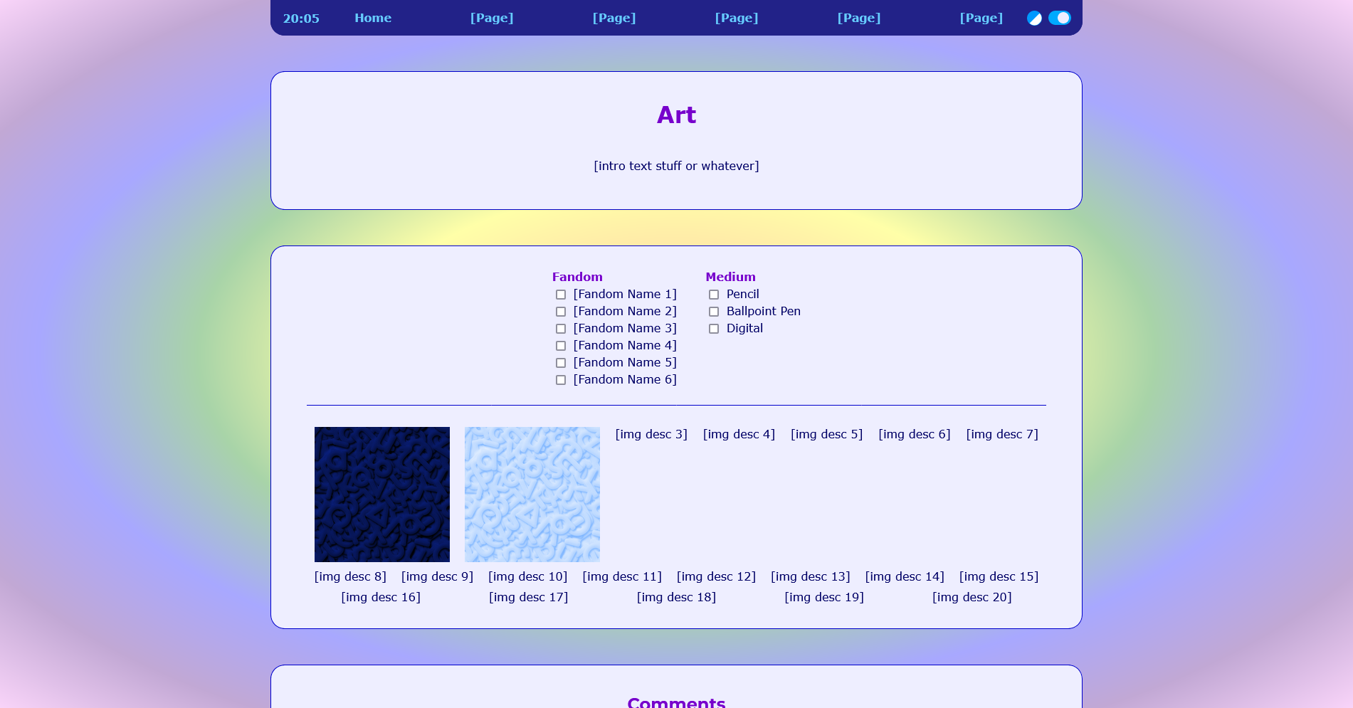 Example of the art page template in light mode