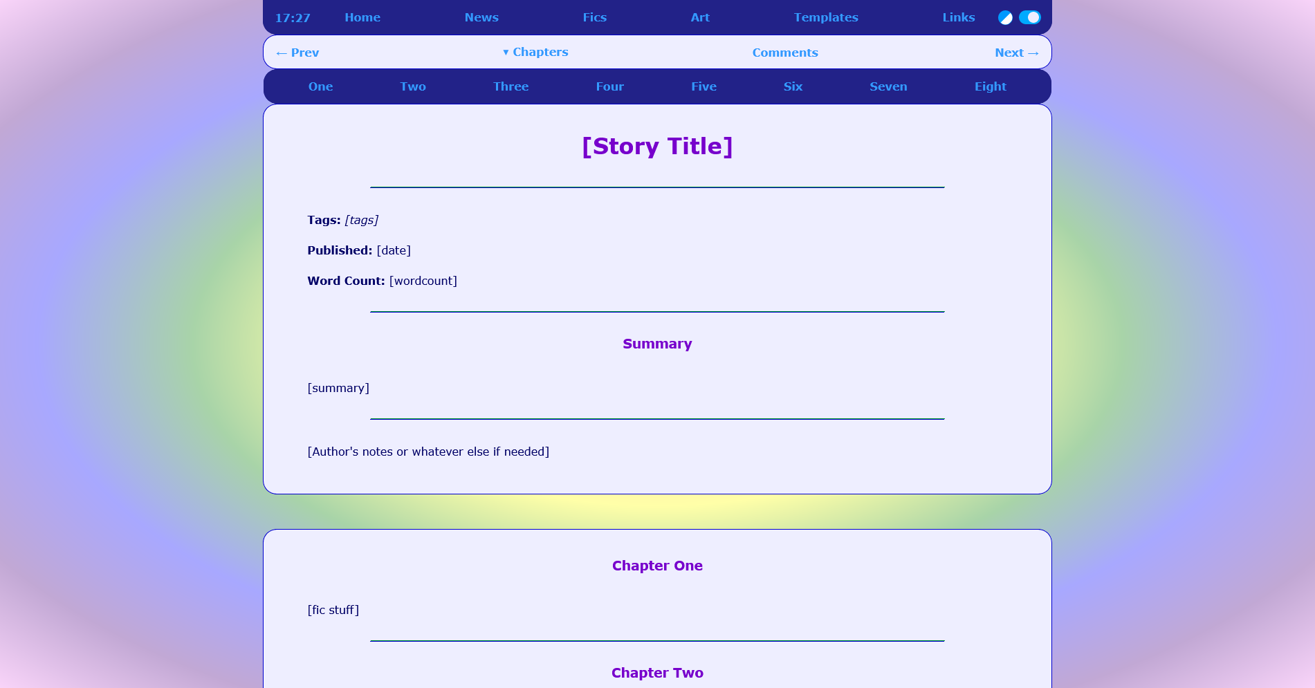 Example of the fic page template in light mode