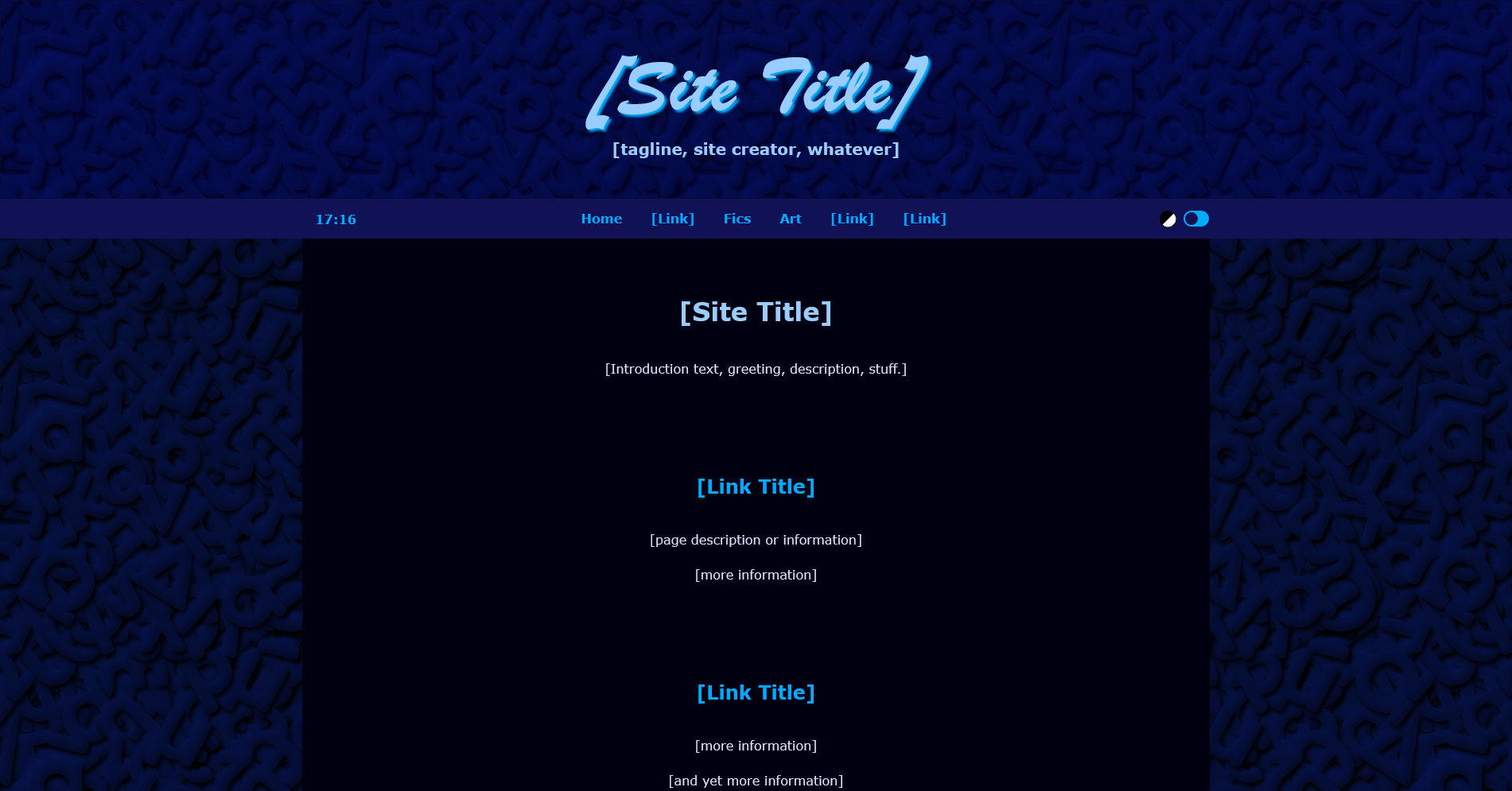 Example of the index page template in dark mode