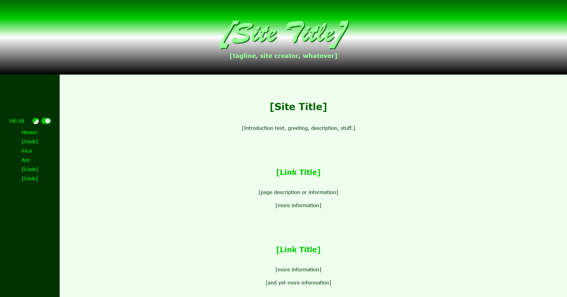 Example of the index page template in light mode