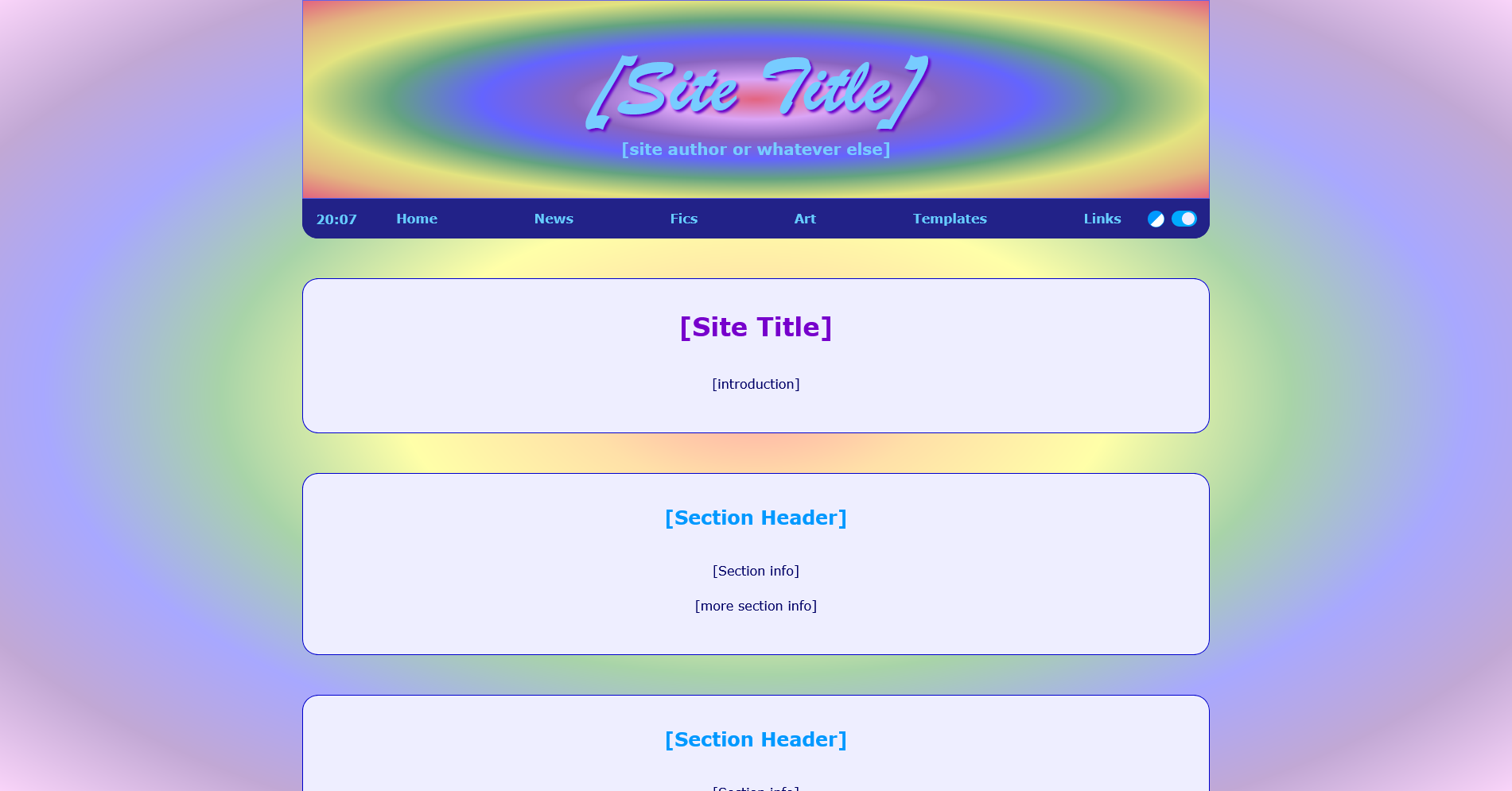 Example of the index page template in light mode